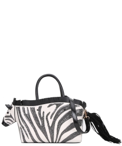 Zebra Satchel Handbag 1038 WHITE